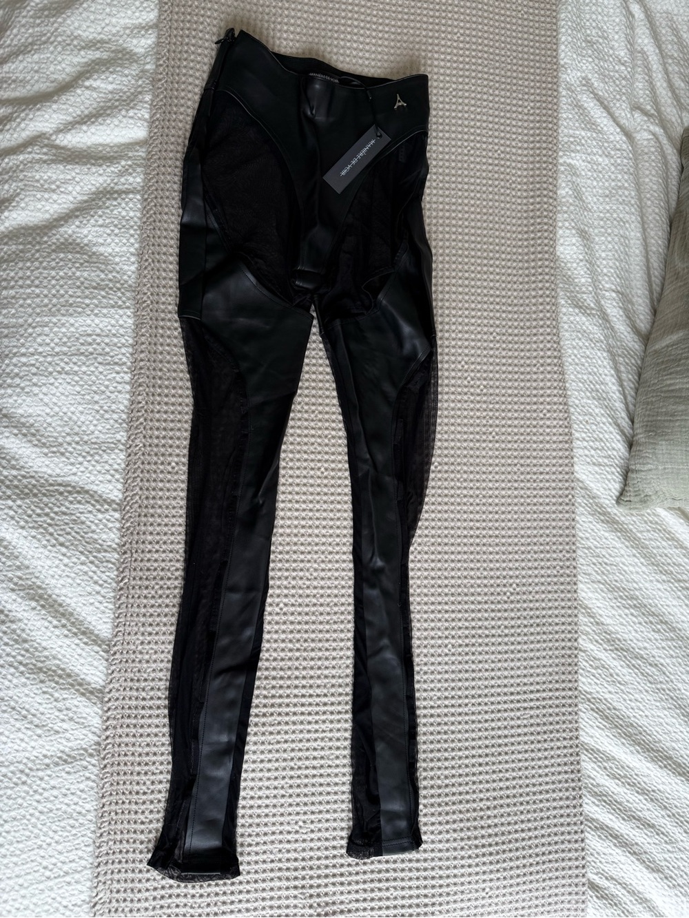 Black Vegan Leather Mesh Cut Out Leggings